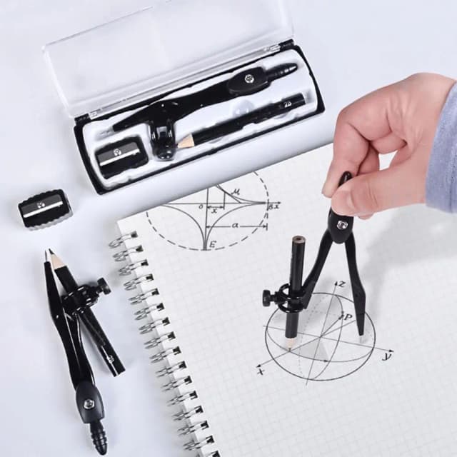 Juego de compás de dibujo de Metal con sacapuntas, juego de papelería, herramienta de dibujo geométrico de matemáticas, Clip tipo bolígrafo, herramienta circular de dibujo