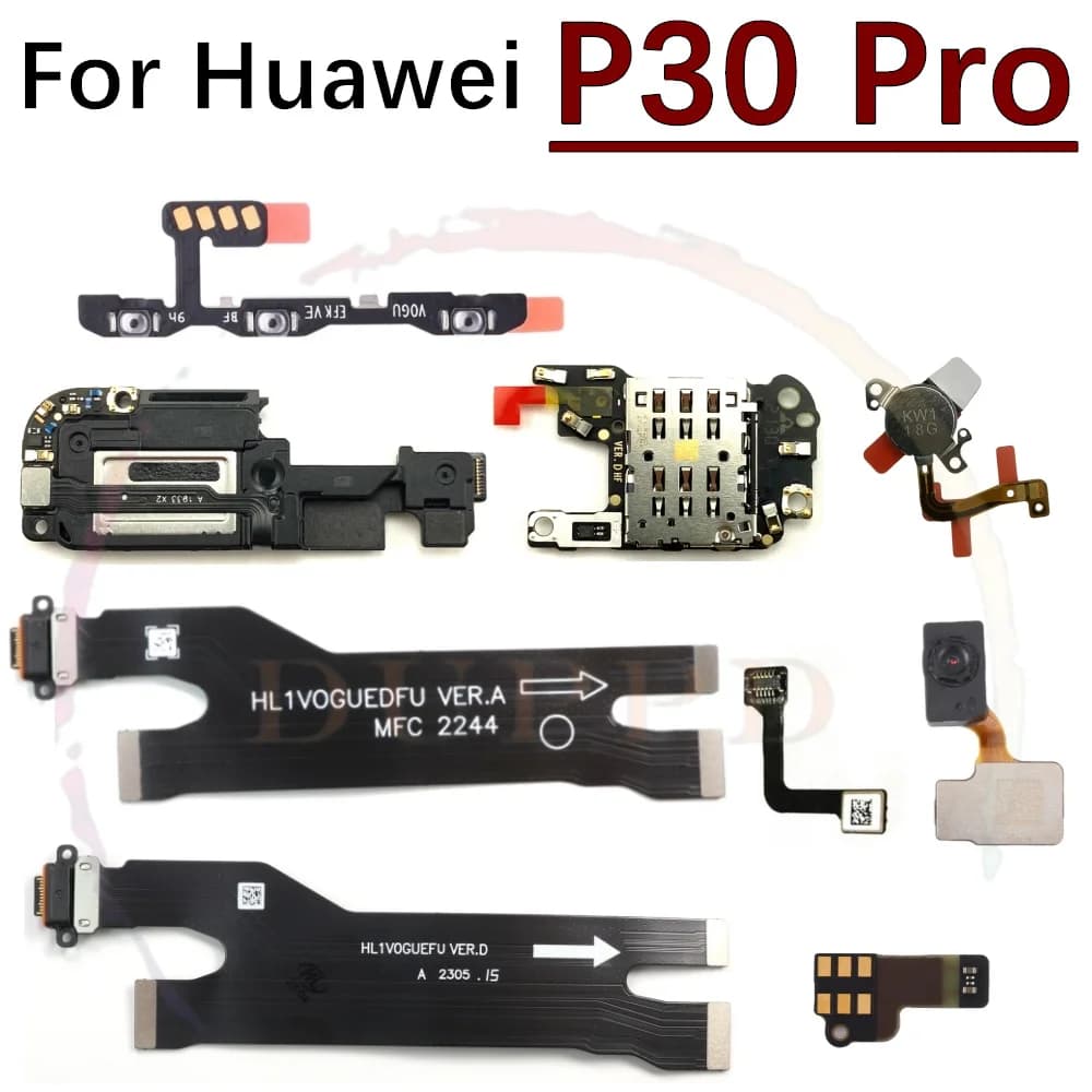 Placa SIM de micrófono para Huawei P30 Pro, altavoz, timbre, Sensor de huellas dactilares, puerto de carga de volumen de encendido/apagado, Cable flexible