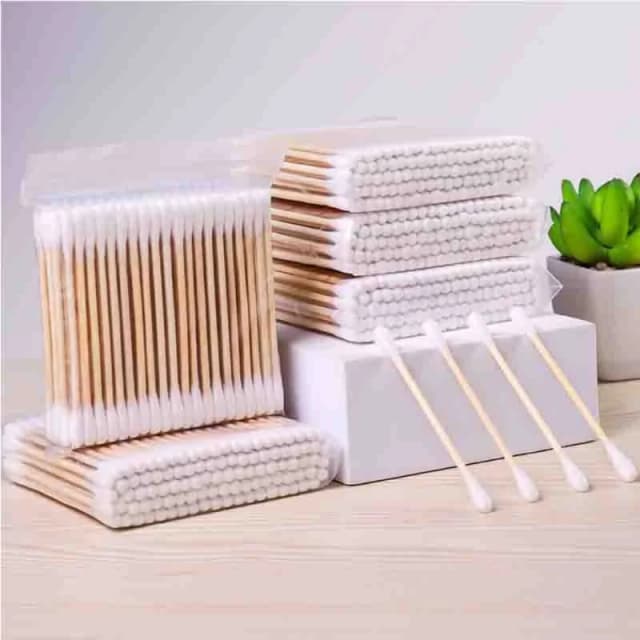 Venta al por mayor, 100 Uds., bastoncillos de algodón de madera, bastoncillos de algodón de doble punta, hisopo de algodón hipoalergénico sin cloro, herramientas de maquillaje