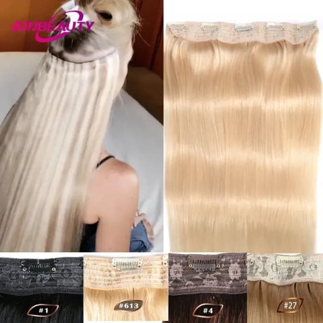Clip en una pieza Extensión de cabello humano 100% Recto Brasileño Humano Remy Cabello Color natural Postizo Rubio claro Ombre Marrón oscuro 613 #