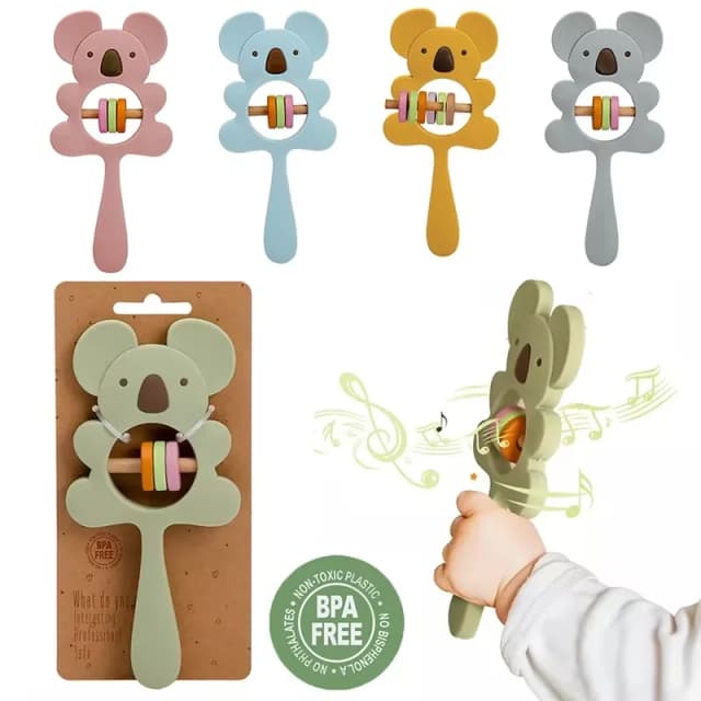 Mordedor de silicona con forma de Koala y elefante, sonajeros sin BPA, collar de dentición para roedores, juguetes masticables para bebés de calidad alimentaria, 1 ud.