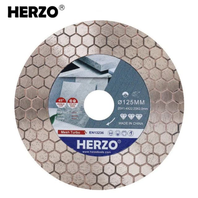 HERZO Discos de sierra de diamante para azulejos de 125 mm, hoja de corte y molienda hexagonal, amplia aplicación, sin chip, corte húmedo/seco 45 °   Corte en ángulo