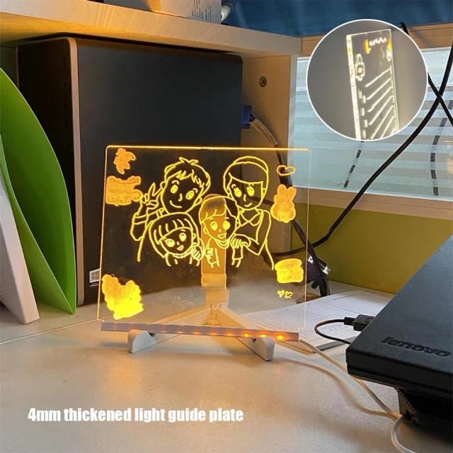 Tablero de Mensajes Acrílico Luminoso, Reutilizable, DIY, Tablero de Dibujo Brillante para Niños, Lámpara de Mensajes con 7 Bolígrafos de Colores