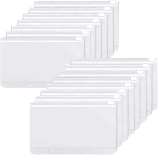 Bolsillos para carpetas A6, bolsillos para carpetas con cremallera de 6 agujeros, sobres impermeables de PVC para presupuesto de efectivo, bolsa de hojas sueltas para carpeta, planificador de cuaderno