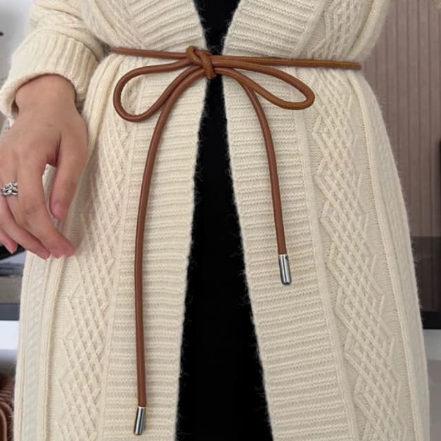 Cinturilla redonda de cuero para mujer, Cinturón fino, vestido, falda, suéter, abrigo, lazo Vintage, cuerda de cintura larga, cinturón decorativo