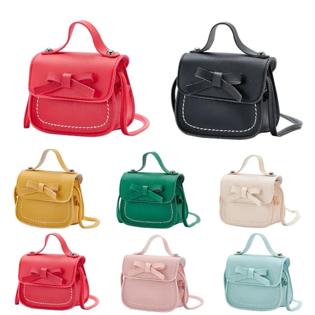 Mini bolsos bonitos con lazo para niñas, monedero a la moda para niños, bolso de cuero PU, bolsos de hombro tipo bandolera pequeños para niños encantadores