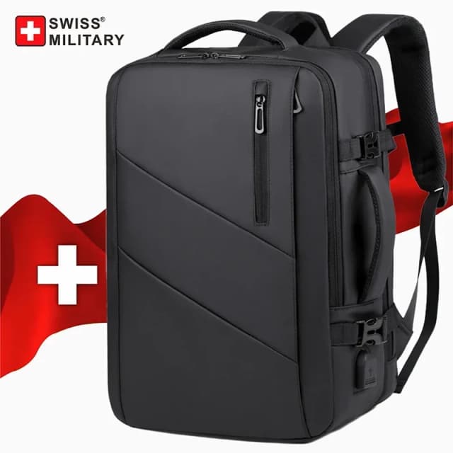 Mochila militar suiza para ordenador portátil para hombre, mochila expandible con múltiples bolsillos de 17 pulgadas, mochila escolar USB impermeable, bolsa de viaje de negocios