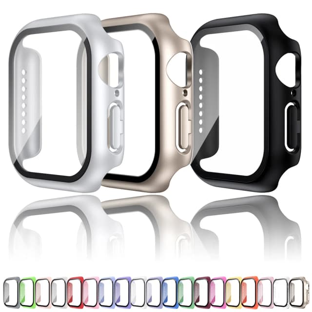 Vidrio templado + funda para Apple Watch 38mm 40mm 41mm 42mm 44mm 45mm 46mm Protector de pantalla cubierta protectora iWatch 10 8 7 9 6 SE 5