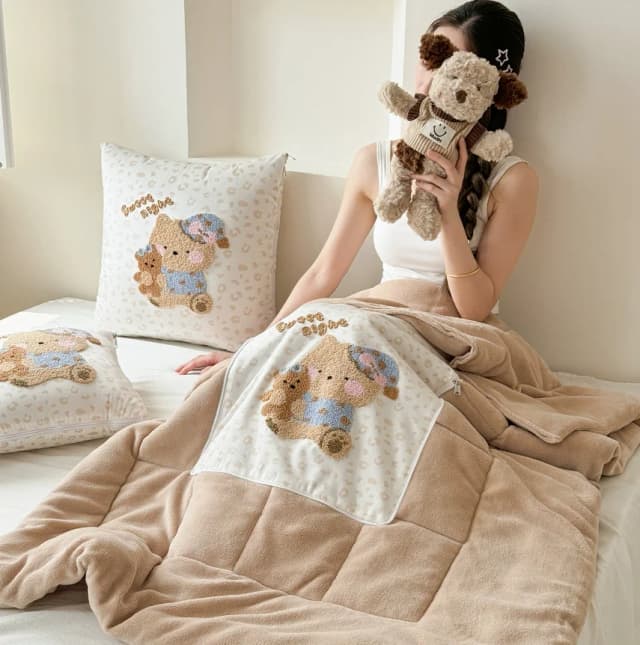 Funda de almohada 2 en 1 con manta de almohada de forro polar de leche de dibujos animados
