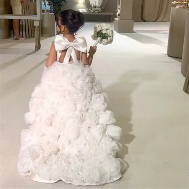 Vestidos de lujo para niña, flores de marfil blanco, perlas, Dubai, princesa, cumpleaños, boda, fiesta, vestido de vacaciones para niños