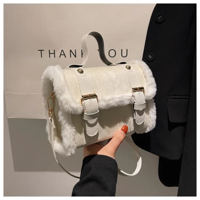 Bolso cruzado/de hombro para mujer, bolsa de terciopelo de felpa de cordero, pequeño, cuadrado, estilo francés coreano, invierno, 2023