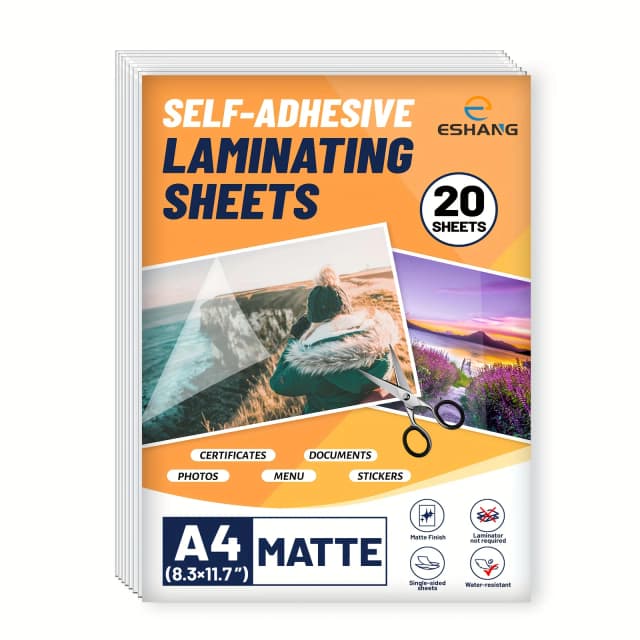 20 hojas de laminación autoadhesivas transparentes mate A4, película laminada en frío impermeable, No necesita máquina, fotos de protección