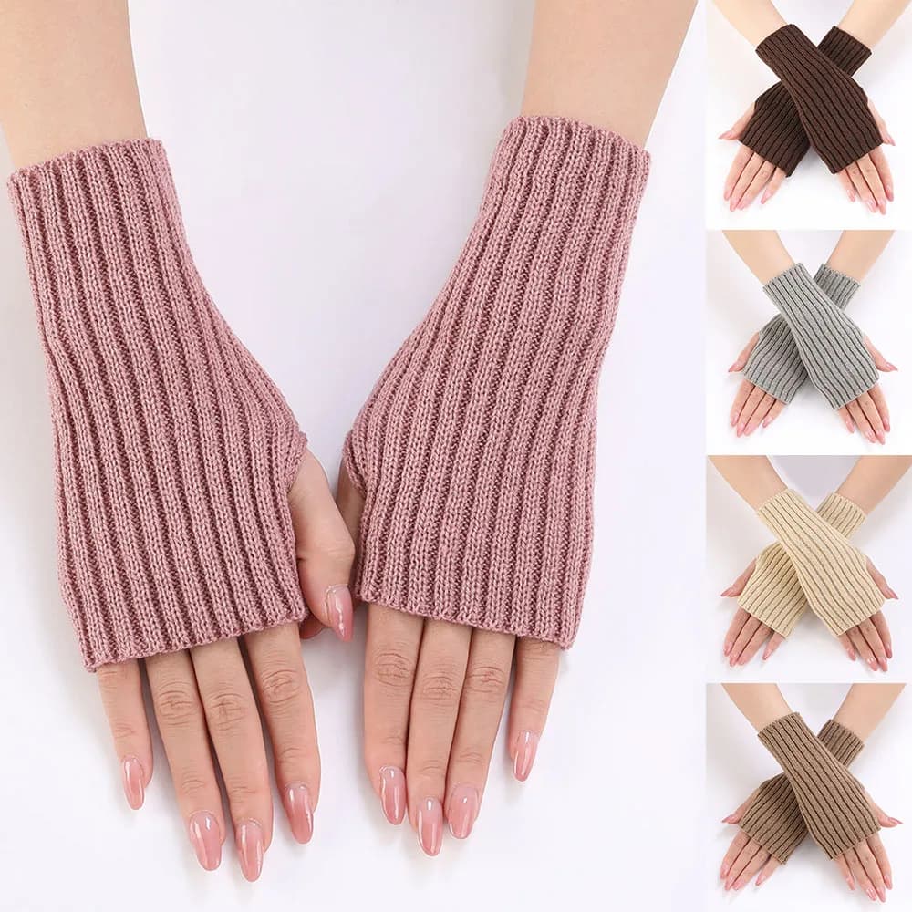 Guantes de medio dedo para mujer, mangas de brazo tejidas para invierno, mitones sin dedos, guantes suaves de Color sólido, guantes para pantalla táctil para estudiantes