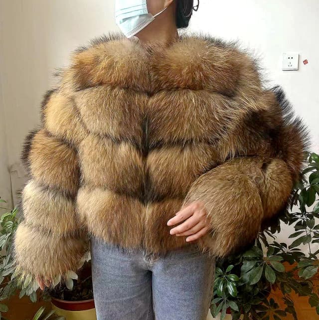 WEFURLENA, abrigo de piel auténtica de mapache, chaqueta de invierno para mujer, abrigo de piel de mapache natural, chaquetas de lujo naturales de manga larga cálidas para calle