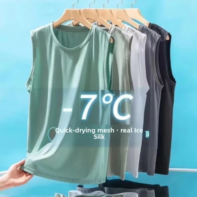 Chaleco de malla de seda de hielo para hombre, ropa deportiva ligera de verano, camiseta sin mangas, camiseta sin mangas, ropa de abrigo informal de moda
