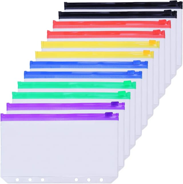 Carpeta A6 de 6 agujeros con bolsillos, sobres impermeables de PVC para presupuesto en efectivo, carpetas con cremallera para cuaderno, planificador, carpetas de viaje