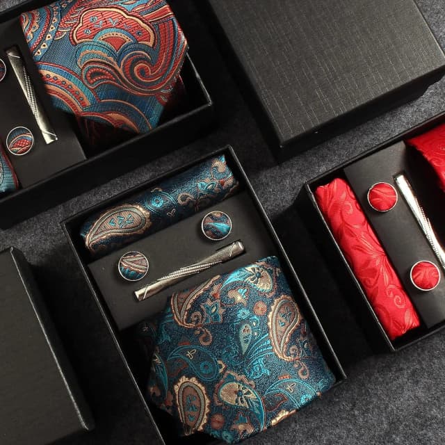 100% corbata de seda Paisley Floral para hombre corbata de negocios de alta calidad bolsillo cuadrado Clip de corbata gemelos conjunto clásico para hombres caja de regalo