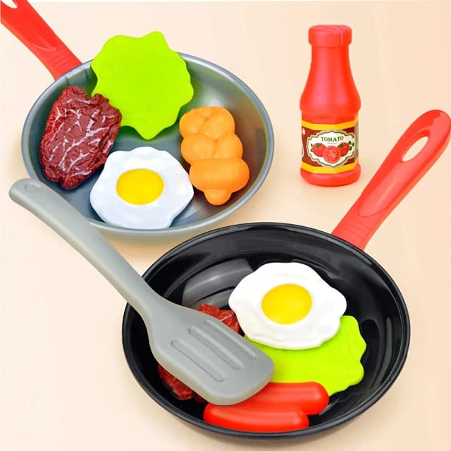 8 Uds. De juguetes de cocina para niños, utensilios de cocina de simulación, juego de juego, olla para juego de imitación, filete, pan vegetal, loro caliente, tortilla, regalo para niños