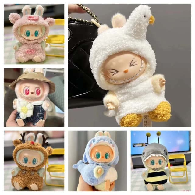 Mini ropa de muñeca de peluche, accesorios de atuendo para Corea Kpop Exo Labubu V1 V2, muñecas Idol, ganso, dinosaurio, macarrón, regalo