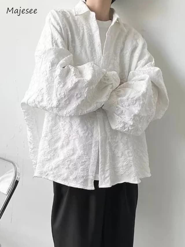 Camisas de estilo japonés para hombre, holgadas, de ocio, de manga larga, elegantes, fáciles de combinar, lisas, de verano, de calle, sencillas, populares, para uso diario