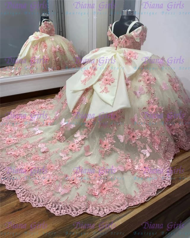 Vestido de niña de flores esponjoso de tul de calidad lujosa con exquisito aplique rosa para niños, vestidos de baile de noche de cumpleaños y boda