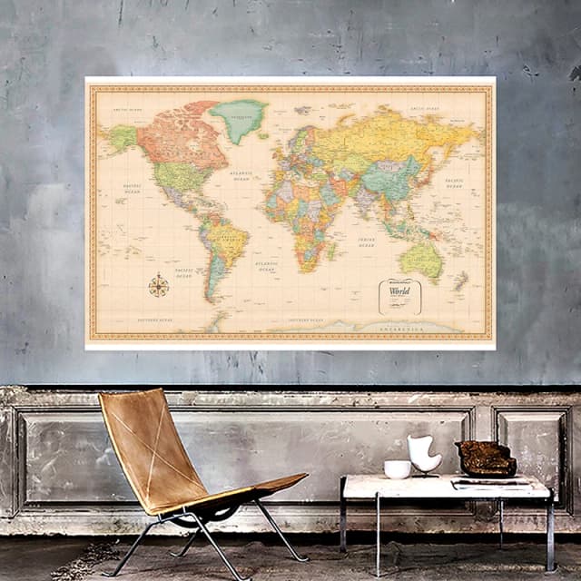 150x100cm 世界地図クラシックエディション不織布スプレーマップ国旗なしヴィンテージポスター絵画教育事務用品