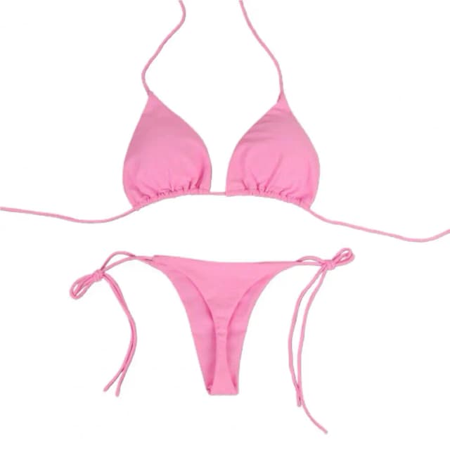 2 unids/set traje de baño para mujer 2024 conjunto de Bikini Color sólido cuello Halter correa Tanga traje de baño para mujer conjunto para playa