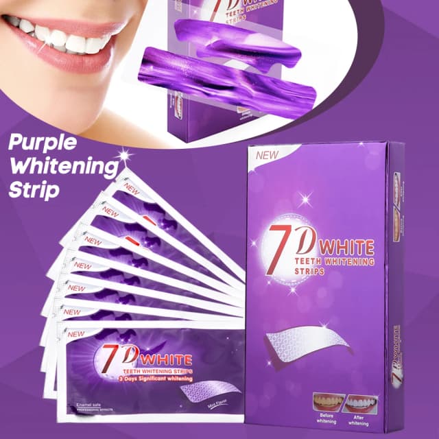 Tira blanqueadora de dientes púrpura, tira blanqueadora de dientes sin sensibilidad, Corrector de Color, tira limpia de dientes instantánea, dientes más blancos en casa