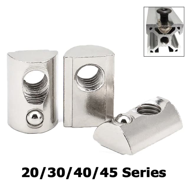 Tuercas deslizantes con ranura en T de 20 piezas, tuercas en T enrollables cargadas con bola de resorte M3 M4 M5 M6 M8 para 2020 3030 4040 454, ranura de perfiles de aluminio