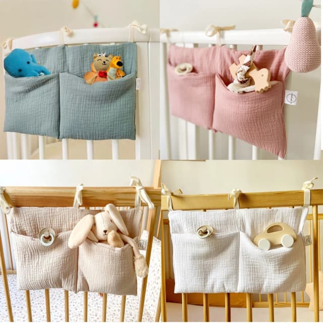 Organizador para cuna de bebé, bolsa de almacenamiento para cama Caddy, 2 bolsillos, colgante para cabecera de cama, bolsa de juguetes para guardería, organizador de pañales para cochecito