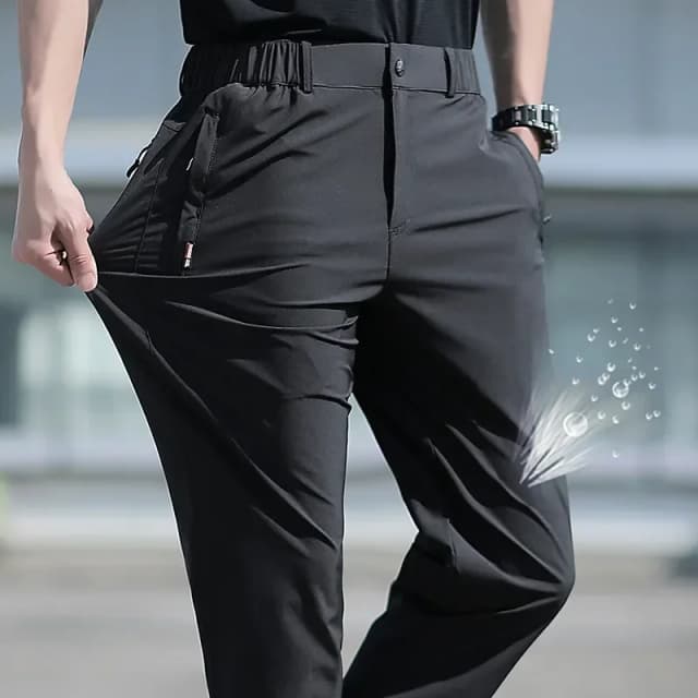 Pantalones de verano de talla grande para hombre, pantalones de pierna recta transpirables elásticos de seda helada de talla grande, pantalones negros con banda elástica de secado rápido 6XL