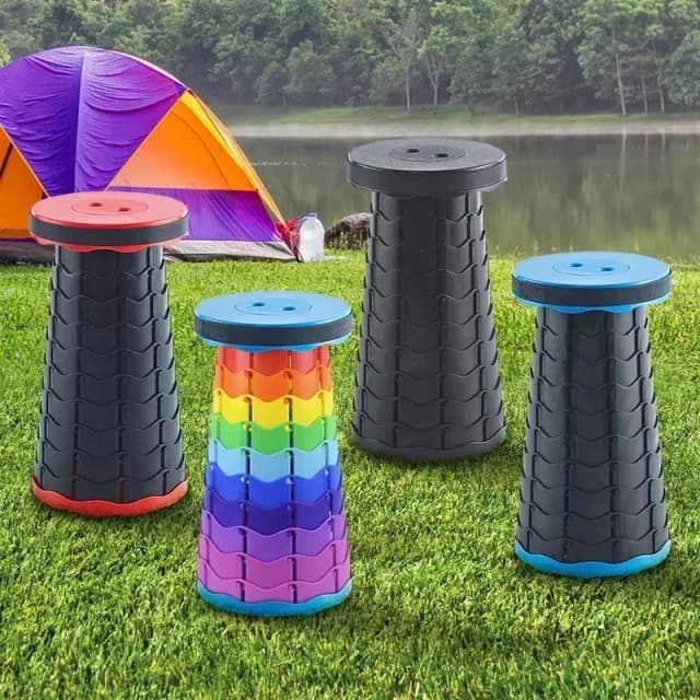 Silla telescópica plegable de plástico portátil, taburete ajustable ligero para pesca, playa, Camping, asiento plegable compacto para exteriores