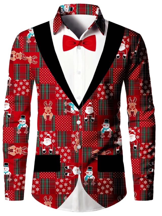 Camisa Festive Humor Ghillie, camisa navideña de manga larga con estampado completo para hombre, tops informales, ropa de manga larga para hombre con Navidad