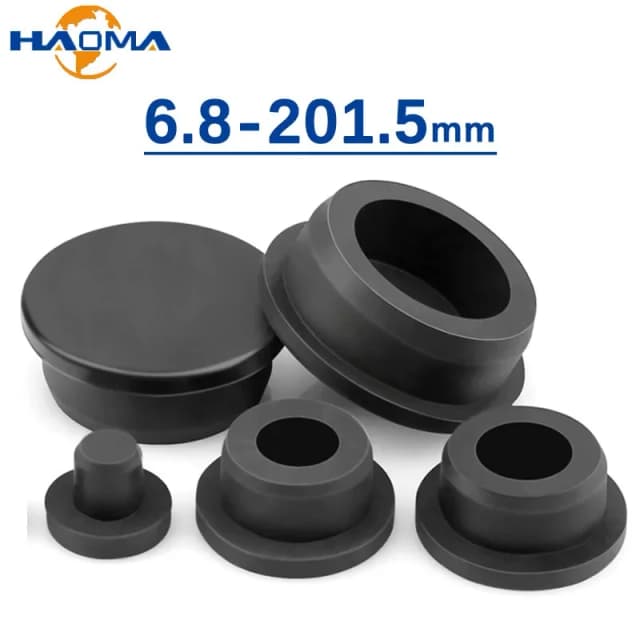 Tapón hueco de goma de silicona negra, tapas de orificios de sellado, tapones antipolvo, insertos de tubo, tapones, tapa final ciega