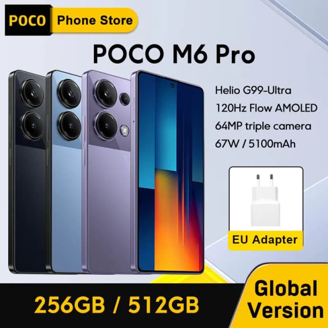 POCO M6 Pro Versión Global Helio G99 Ultra 120Hz Flujo AMOLED 64MP Triple Cámara con carga turbo OIS 67W