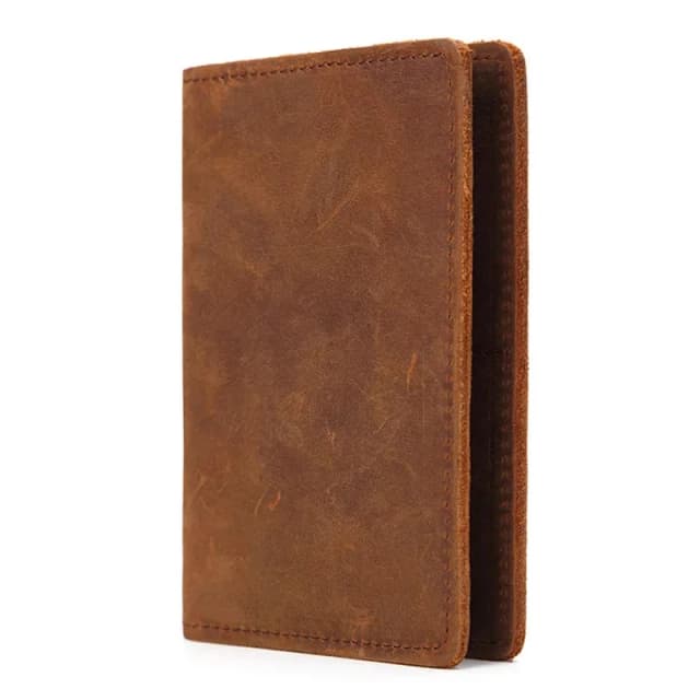 Soporte de pasaporte de cuero genuino Unisex, funda de pasaporte de cuero de vaca Vintage para hombres, funda de tarjeta de crédito, billetera de viaje