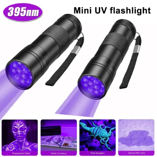 Linterna UV portátil de 9/12 LED, luz negra, antorcha ultravioleta de 395 NM, Detector de luz negra para orina de perro, manchas de mascotas y insectos de cama