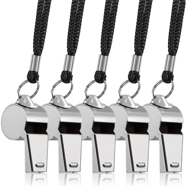 5 paquetes de silbatos de acero inoxidable, silbatos metálicos ruidosos con cordón, silbato de árbitro profesional, entrenadores, salvavidas, deporte de supervivencia