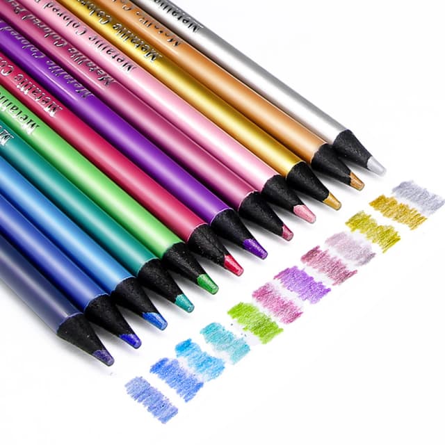 Juego de lápices de colores metálicos de 12 colores para dibujar y dibujar, lápices de colores, suministros de arte DIY para colorear, pintura casera
