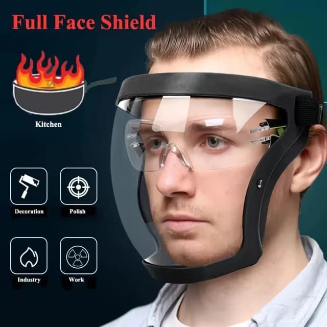 Máscara de protección transparente de cara completa con hebilla ajustable: protector facial reutilizable y resistente al calor para seguridad en el trabajo, fuera