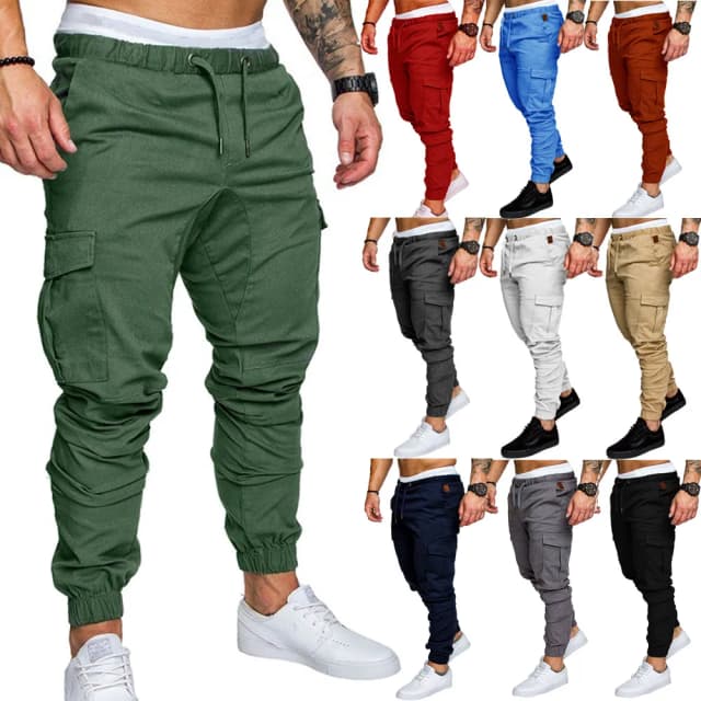Pantalones finos a la moda para hombre, pantalones informales para correr, ropa de calle 2020, pantalones Cargo, pantalones multibolsillos para hombre, pantalones de chándal para gimnasio y Fitness para hombre