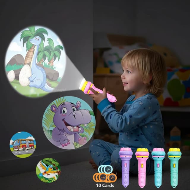 Linterna proyector para niños, 10 tarjetas, 80 patrones, juguetes para dormir, luz de dibujos animados, juguete educativo, regalo para niños pequeños y niñas