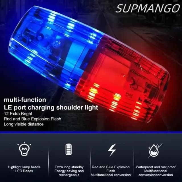Luz con Clip para hombro de policía, soldador, seguridad, patrulla, alarma, señal de Flash, lámpara estroboscópica, luz LED de advertencia de hombro roja y azul