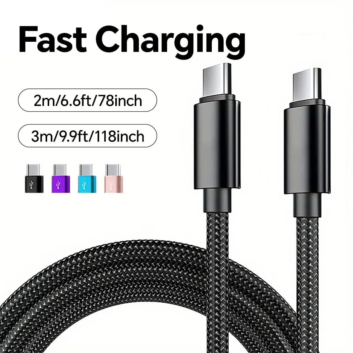 66W 5A Nylon 1m 2m 3m USB C a tipo C Cable de carga rápida para Iphone 15 16 Pro Max Samsung S24 Xiaomi OPPO Cable de carga
