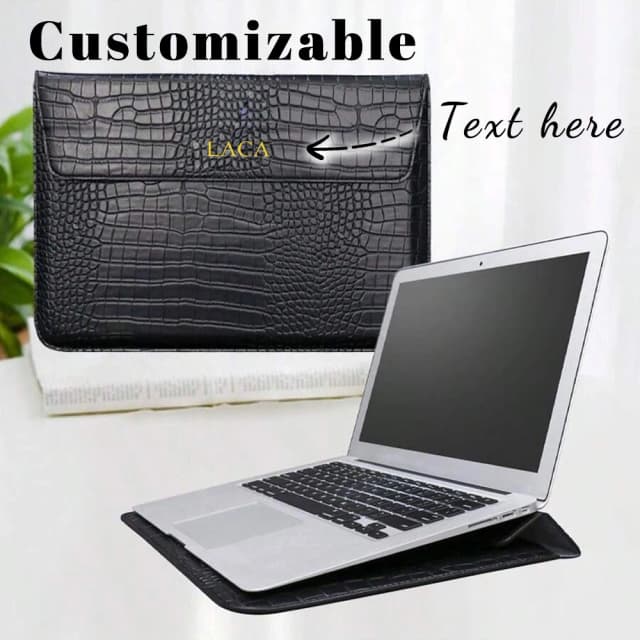 Funda para portátil de hombre de piel sintética de cocodrilo con letras personalizadas, funda con soporte para portátil 13,3/15,4 Pro, unisex