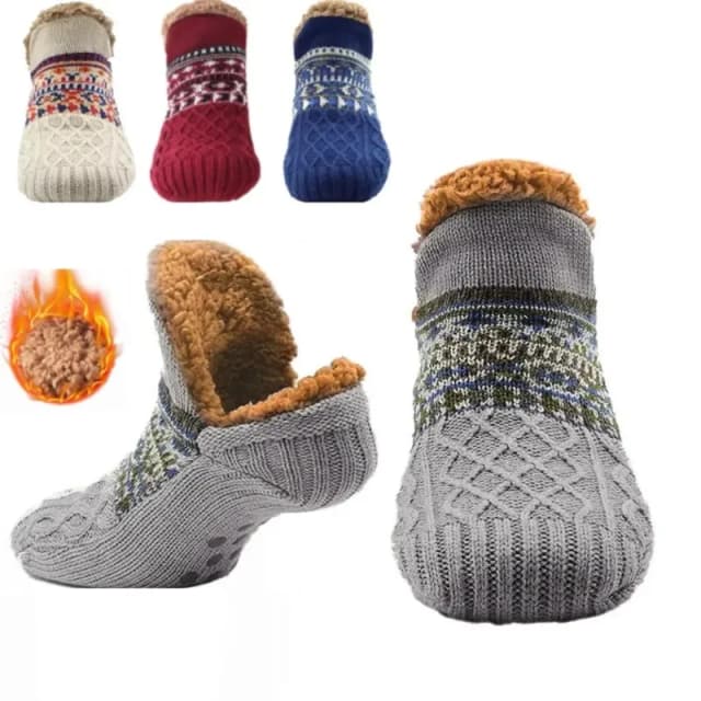 Zapatillas de invierno para interiores, calcetines para el suelo para hombre, calcetines para dormir para el hogar y el dormitorio, calcetines de punto antideslizantes para adultos, además de alfombras cálidas de lana