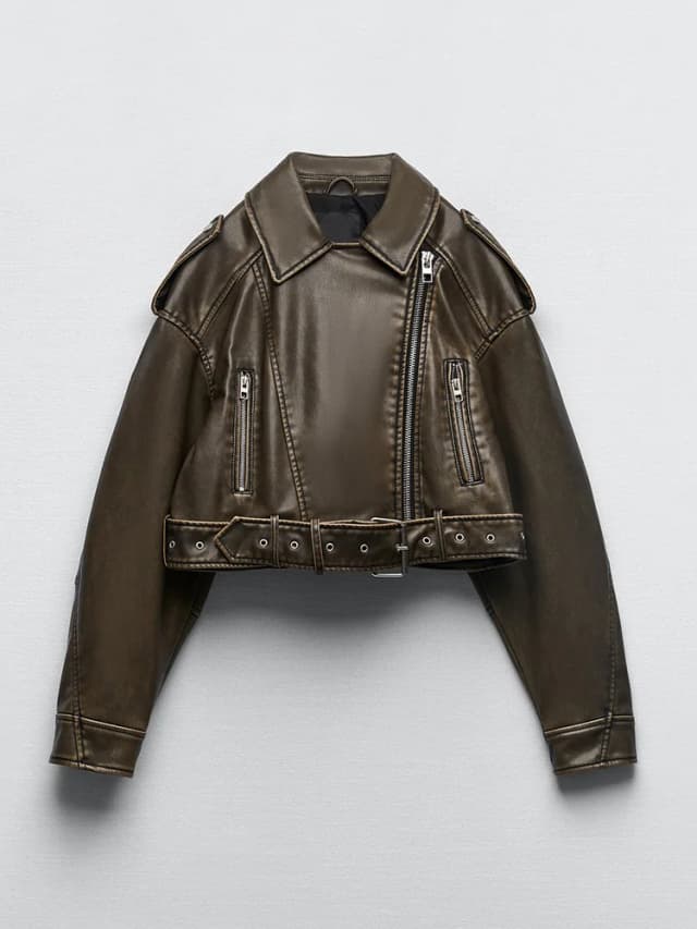 Ailegogo-Chaqueta corta de piel sintética para mujer, abrigo Vintage holgado con cinturón, ropa de calle con cremallera, Retro, motociclista