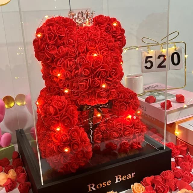 Oso de Peluche con Rosa Eterna Artificial 2026 para el Día de la Madre, Cumpleaños, San Valentín, Aniversario, Regalos y Decoraciones