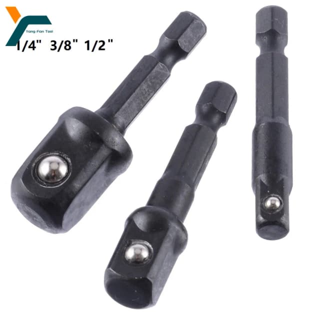 Adaptador de enchufe de impacto, 3 uds., 1/4 3/8 1/2 pulgadas, enchufes de tuerca, extensión de vástago hexagonal para herramienta de mango de destornillador