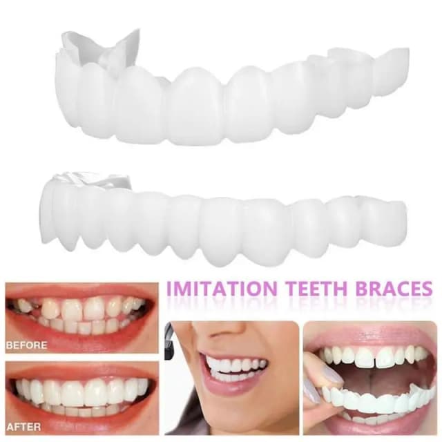 Carillas de dientes a presión para hombres y mujeres, cubierta de sonrisa, herramienta de belleza superior, cosmética, herramienta de higiene temporal sin dientes, 1 par